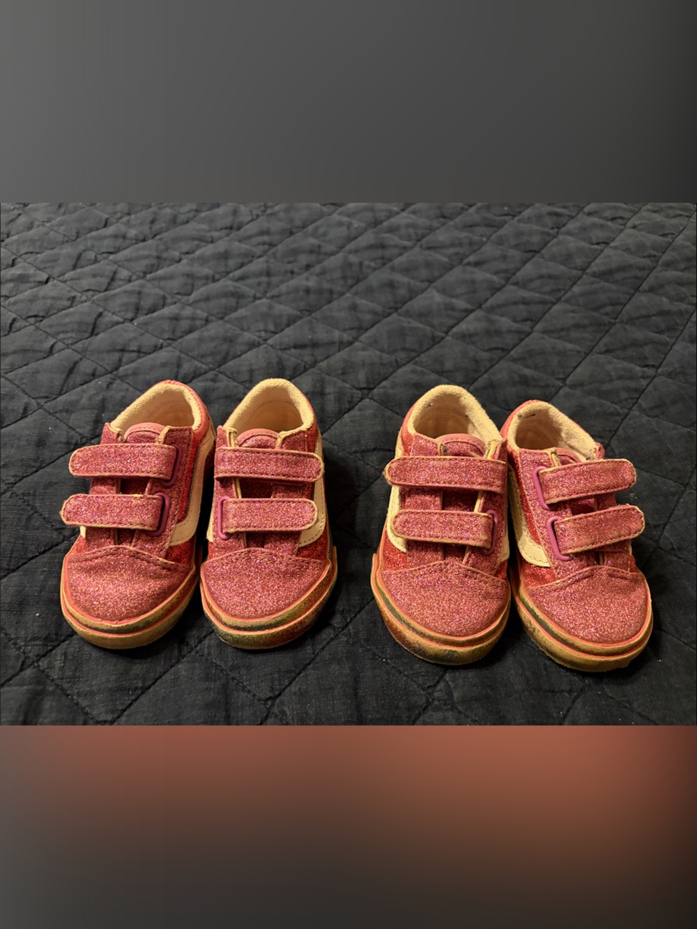 Van’s Sparkle Velcro Sneakers - Pink Glitter. Size 4.5. Twins.